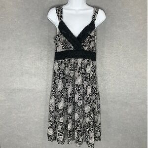 Apt 9 Dress‎ Womens Petite Sz M Black Flowy Floral Lace Trim Babydoll Whimsigoth